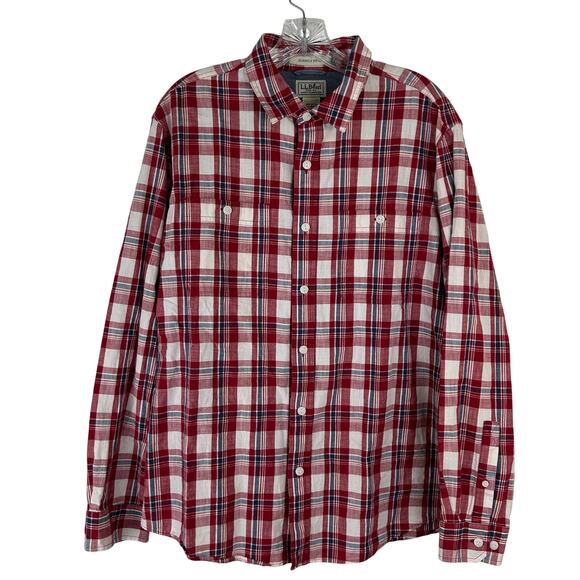 L.L. Bean Mens Button Up Shirt Size Large Long Sleeve Red 100% Cotton - Picture 1 of 5